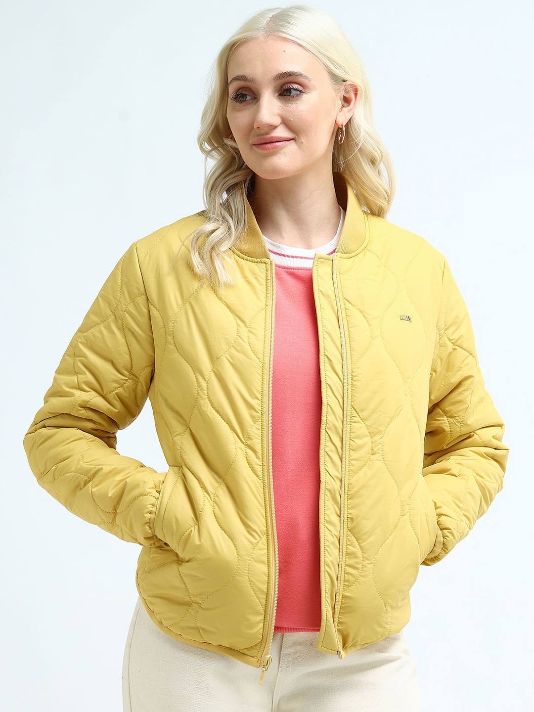 

U.S. Polo Assn. Women Stand Collar Quilted Jacket, Yellow