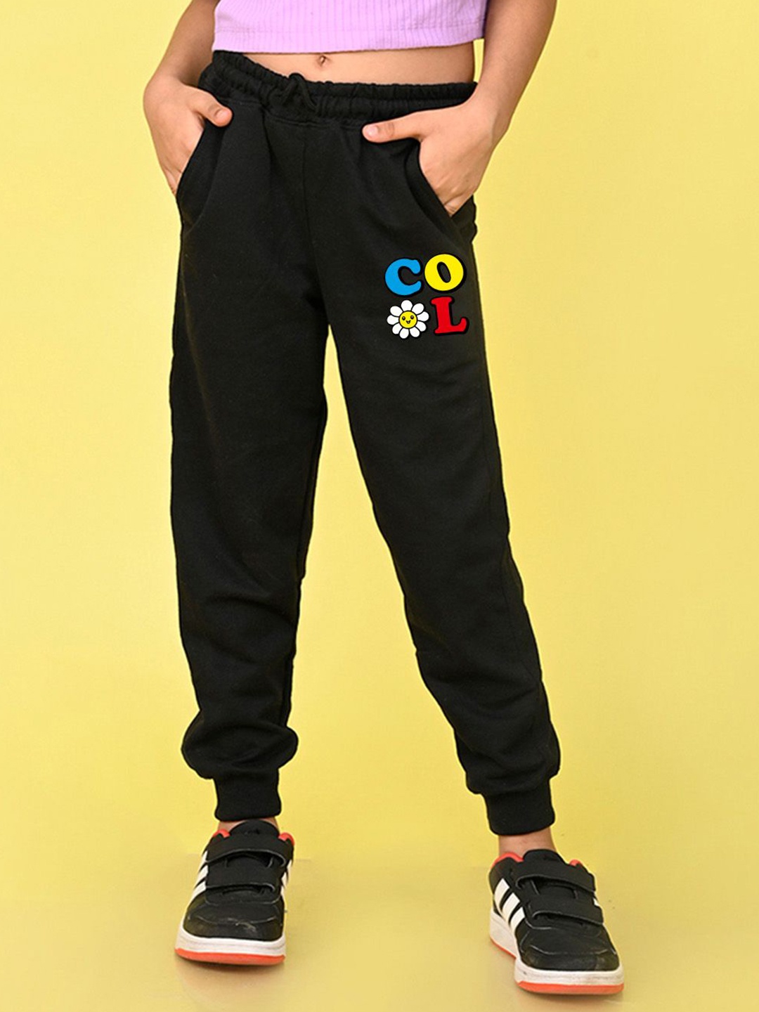 

NUSYL Girls Typography Printed Cotton Jogger, Black