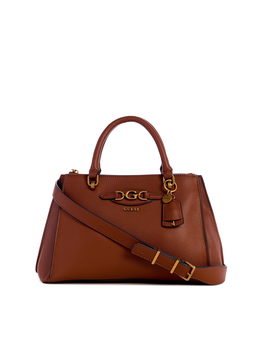 

GUESS Women PU Two Handles Structured Satchel, Brown