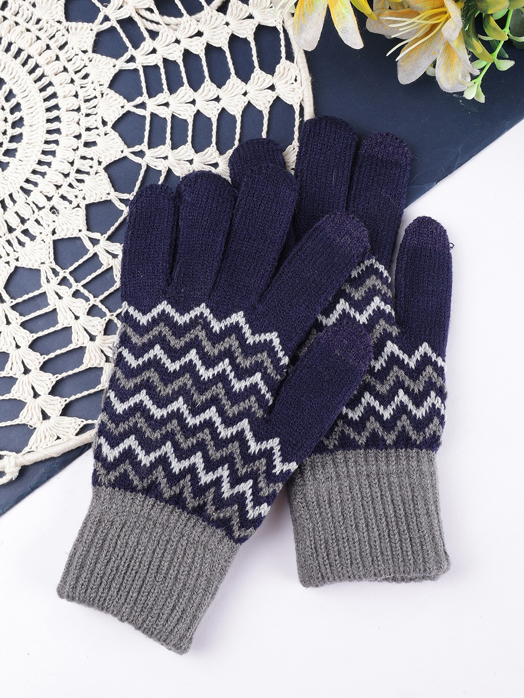 

ELLIS Unisex Patterned Acrylic Touchscreen Gloves, Blue