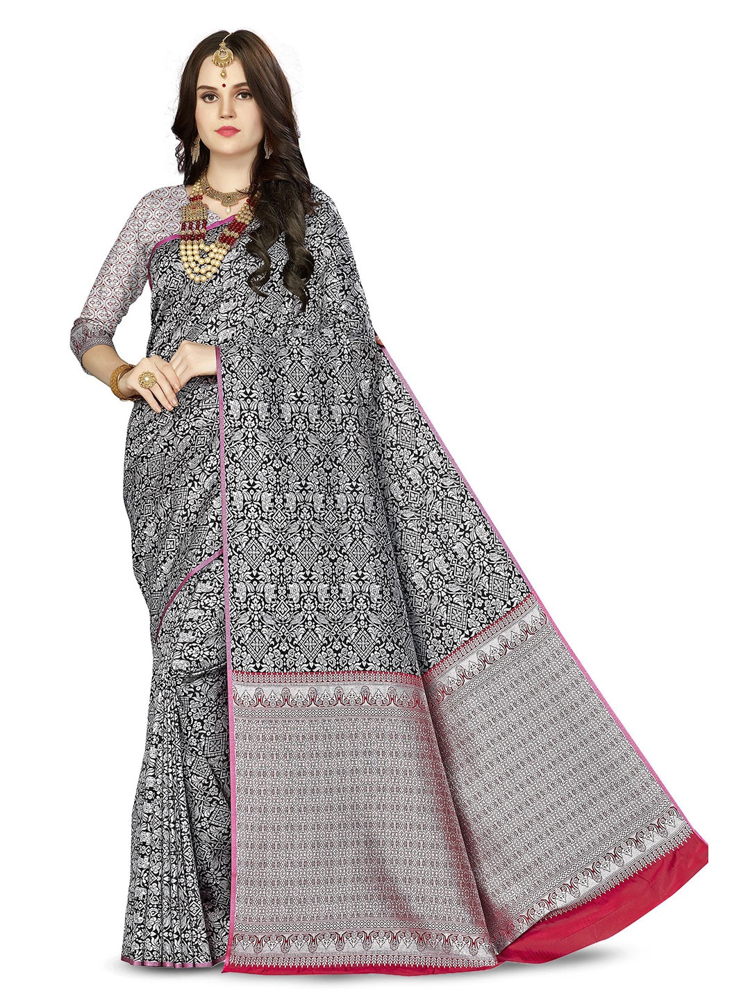 

Maroosh Ethnic Motifs Zari Banarasi Saree, Black