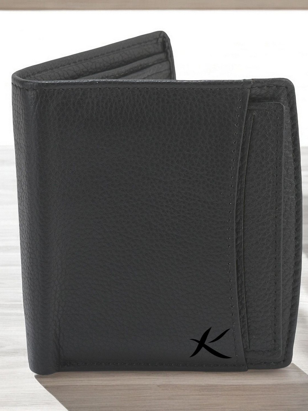 

Kastner Men Textured Cut Work Leather Two Fold Wallet, Black