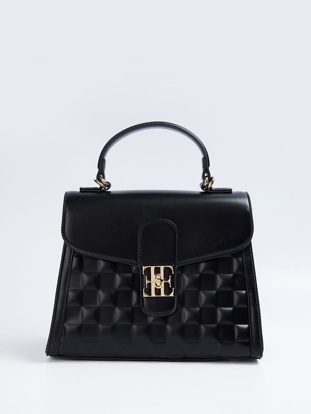 

ELLE Women Textured Structured Handheld Bag, Black