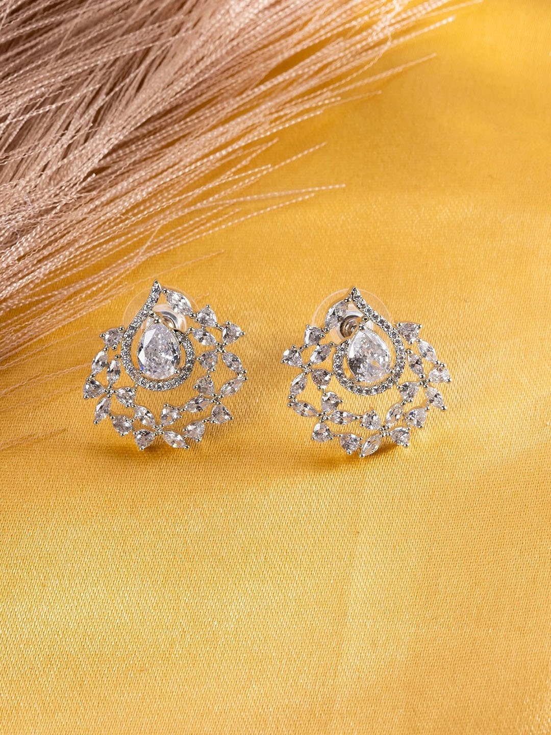 

PUTSTYLE Silver Plated American Diamond Studded Contemporary Studs Earrings