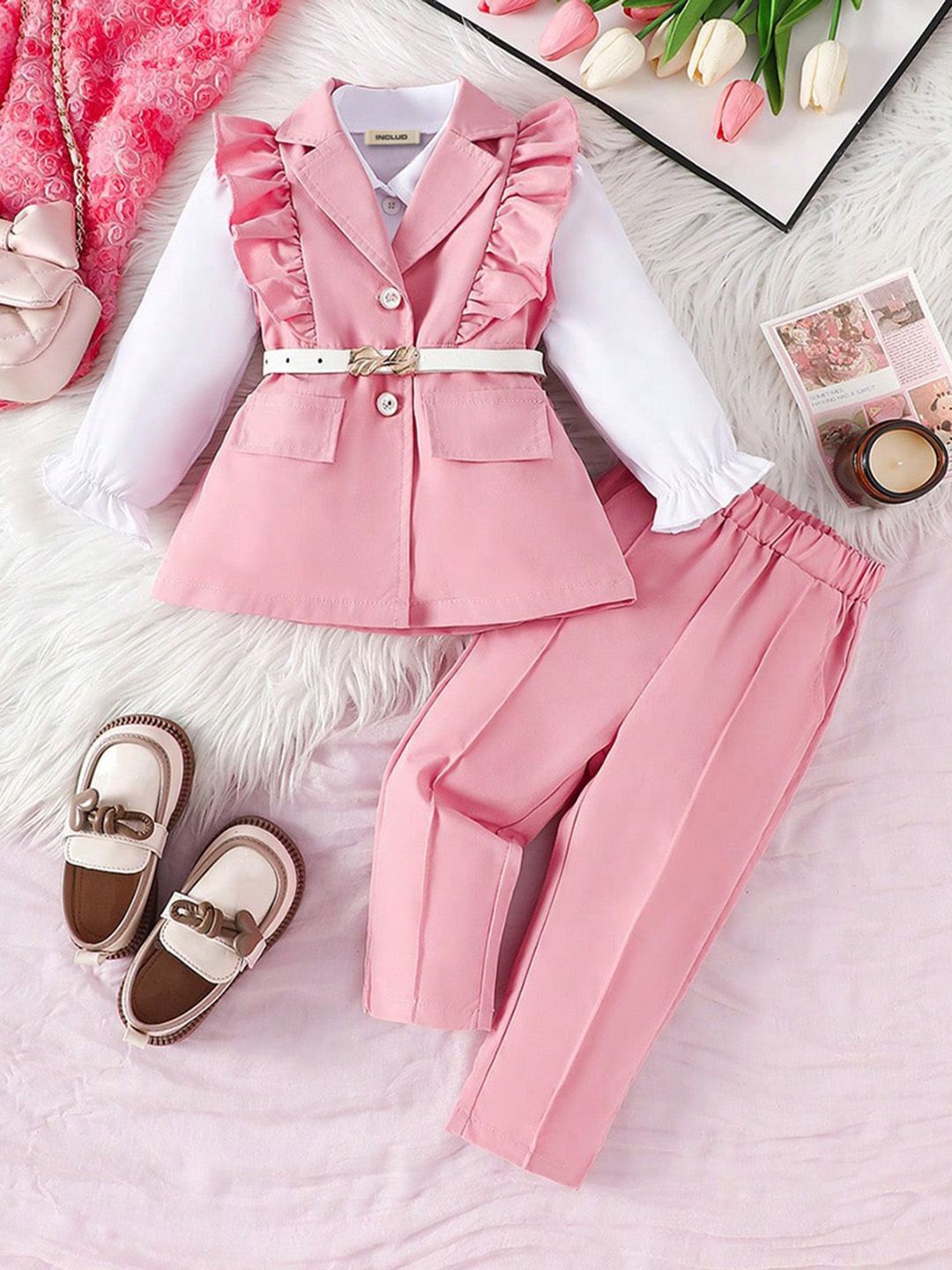 

INCLUD Girls Shirt with Trousers Clothing Set, Pink