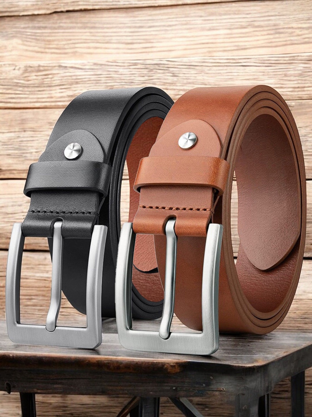 

ZORO Pack Of 2 Men Solid Tang Closure Leather Casual Belt, Black