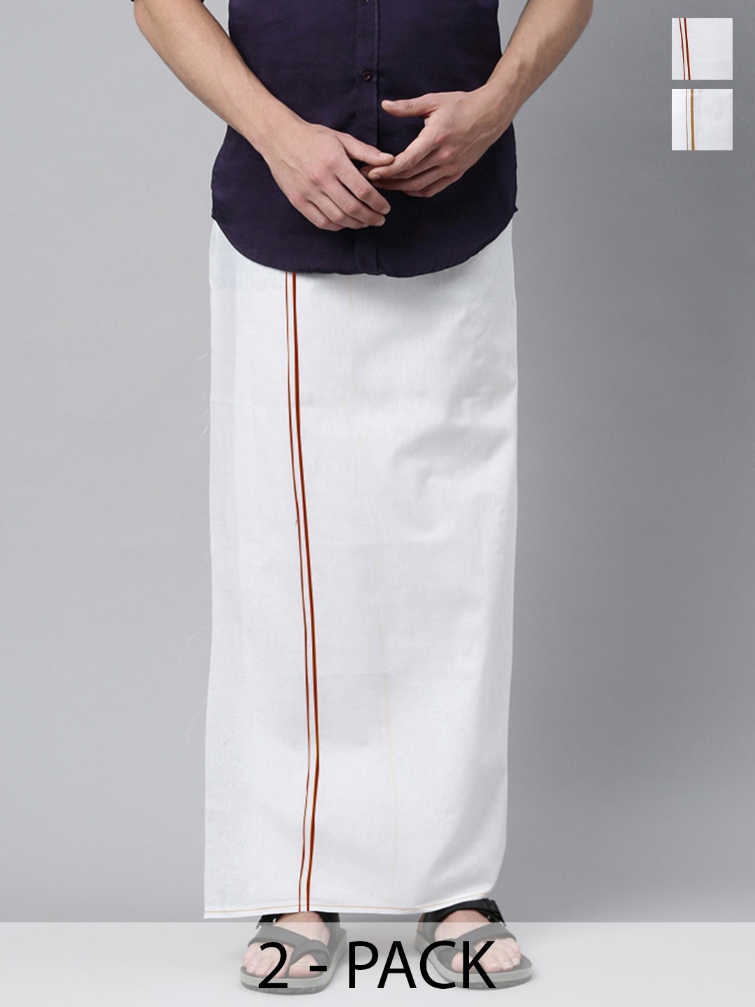 

WHITE HEART Men Pack Of 2 Solid Cotton Dhotis