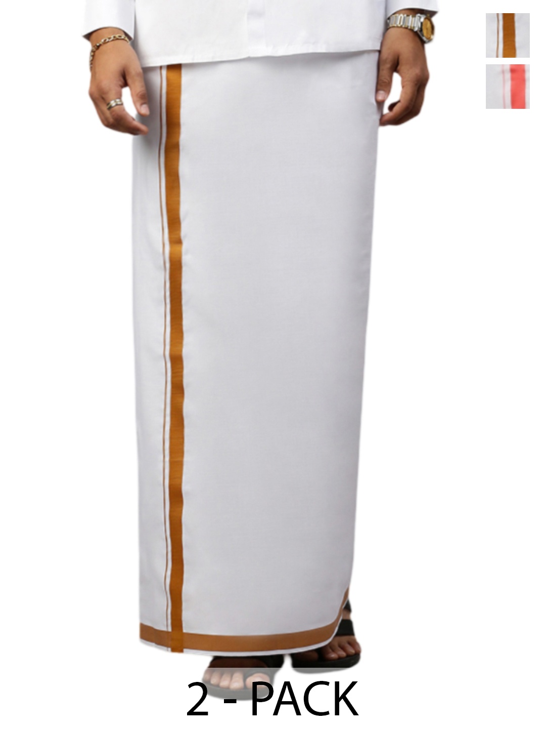 

Ramraj Pack of 2 Men Solid Border Dhoti, White