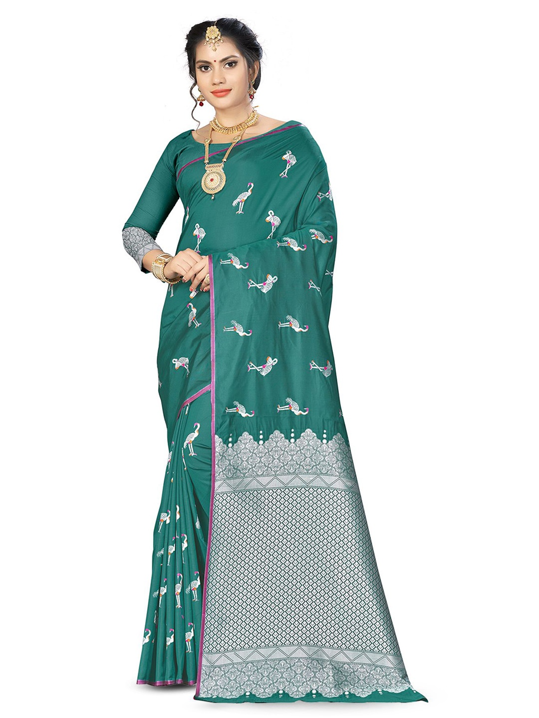 

Maroosh Ethnic Motifs Zari Banarasi Saree, Green