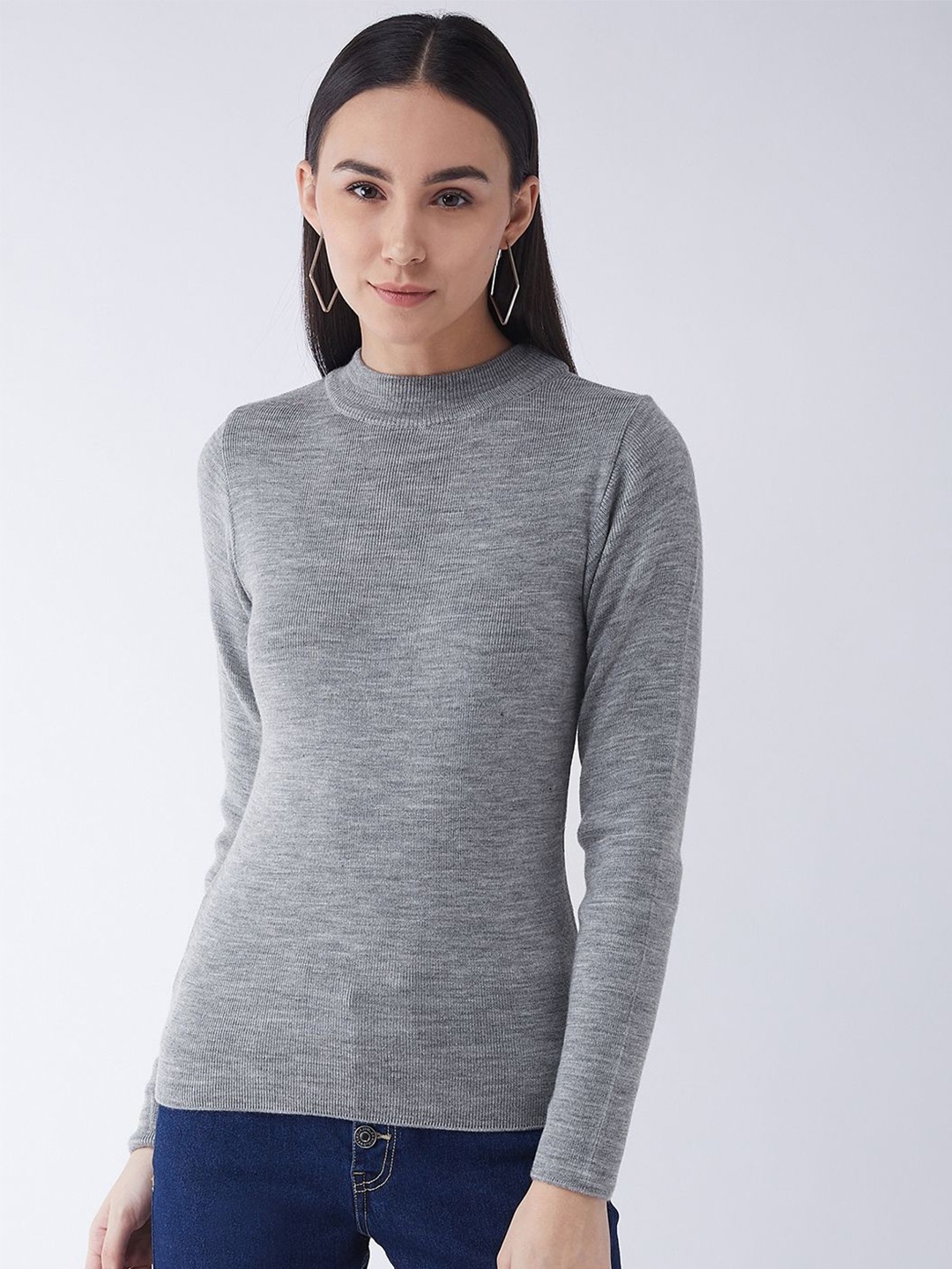 

RVK Women Round Neck Long Sleeves Pullover, Grey