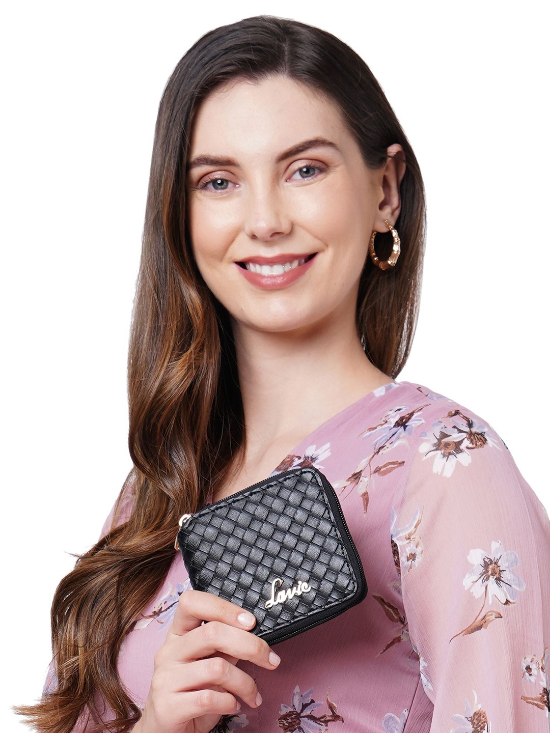 

Lavie Women Woven Design Zip Around Wallet, Black