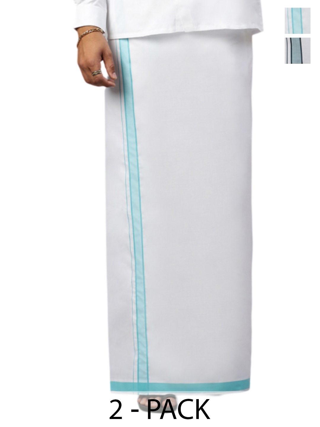 

Ramraj Men Pack of 2 Solid Dhoti With Border, White