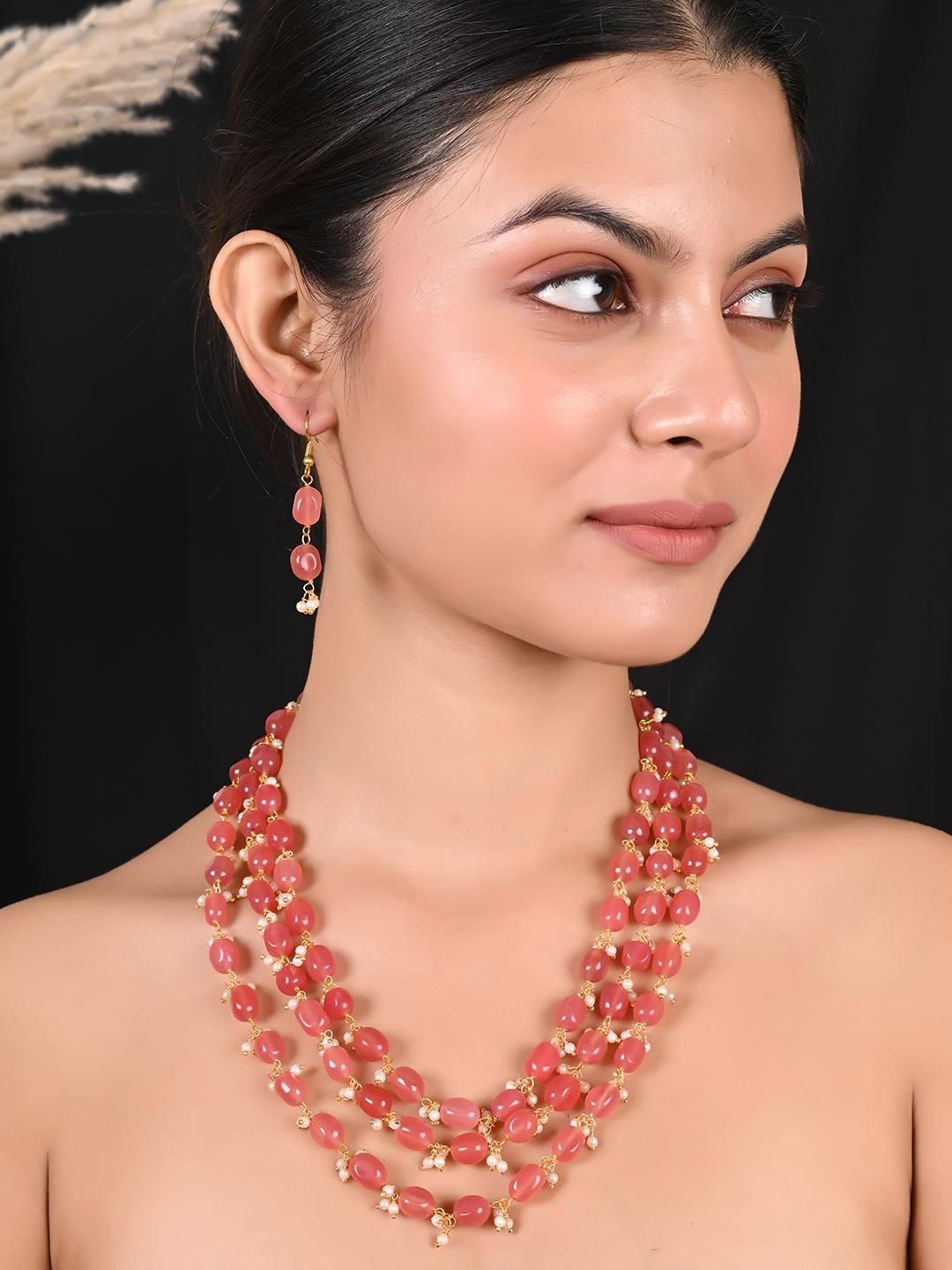 

RATNAVALI JEWELS Gold-Plated Beaded Necklace & Earrings