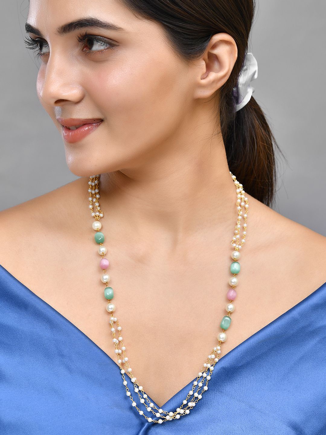 

Silvermerc Designs Brass Silver-Plated Pearl Beaded Chain, Gold
