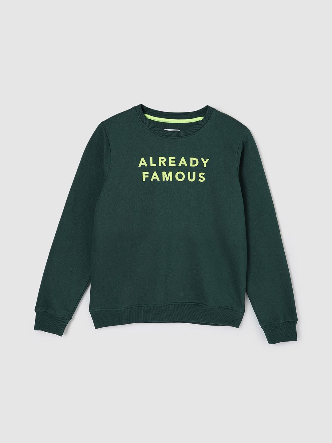 

max Boys Typography Printed Round Neck Cotton Pullover Sweatshirt, Green