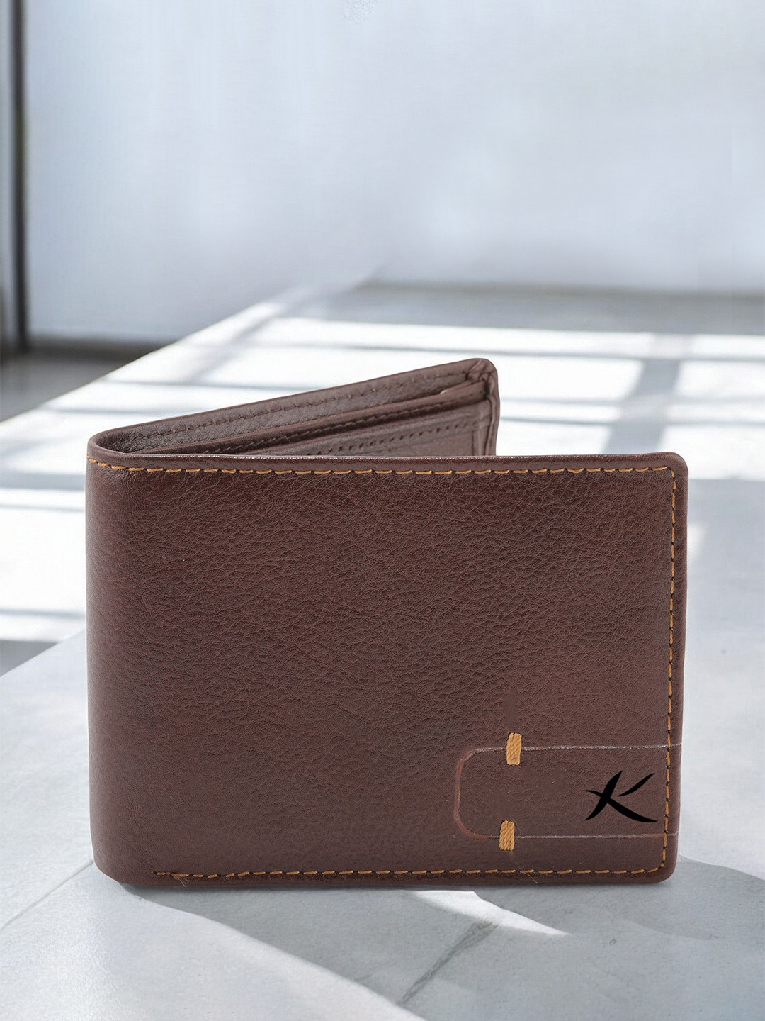

Kastner Men Textured Cut Work Leather Two Fold Wallet, Brown