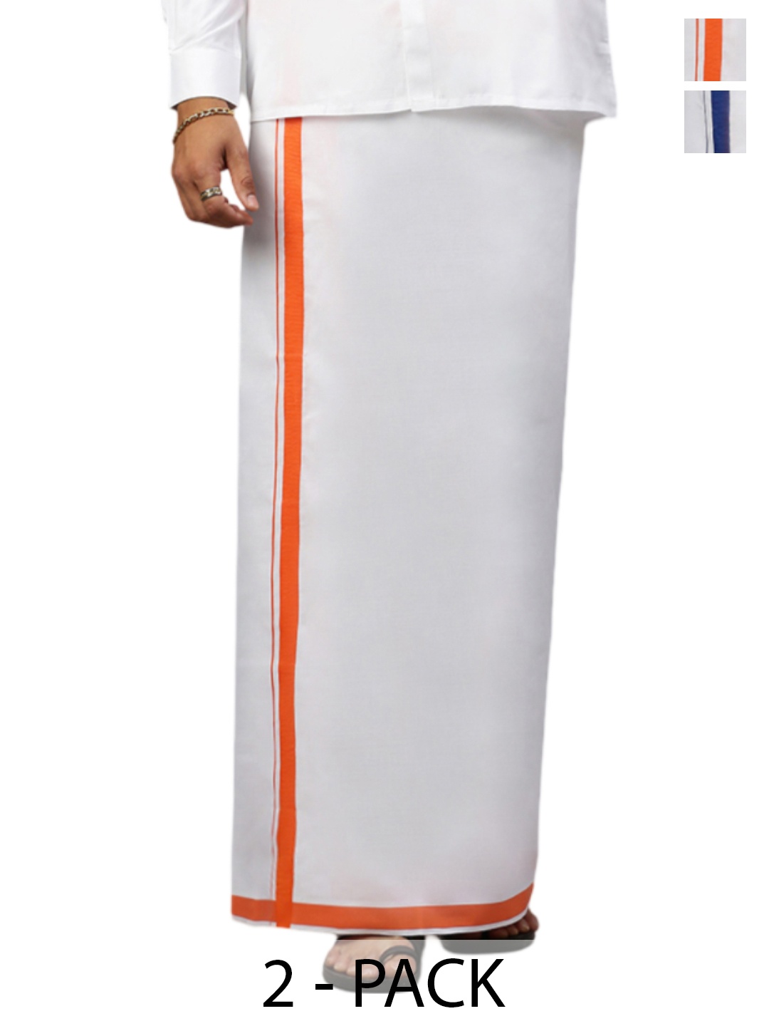 

Ramraj Pack of 2 Men Solid Border Dhoti, White