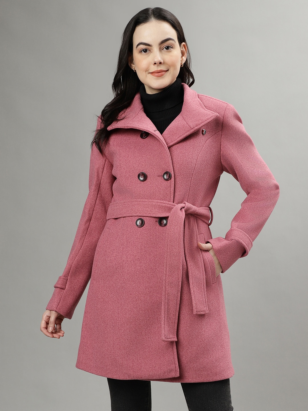 

Iconic Women Regular Fit Double-Breasted Overcoats, Pink