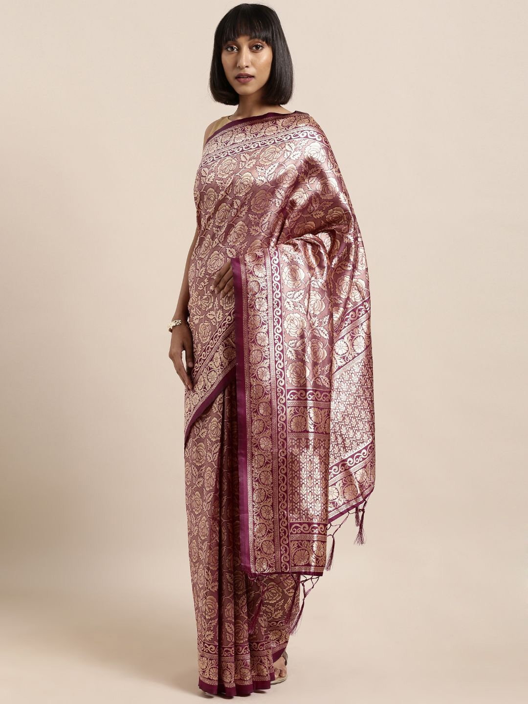 

Maroosh Woven Design Zari Silk Blend Banarasi Saree, Magenta