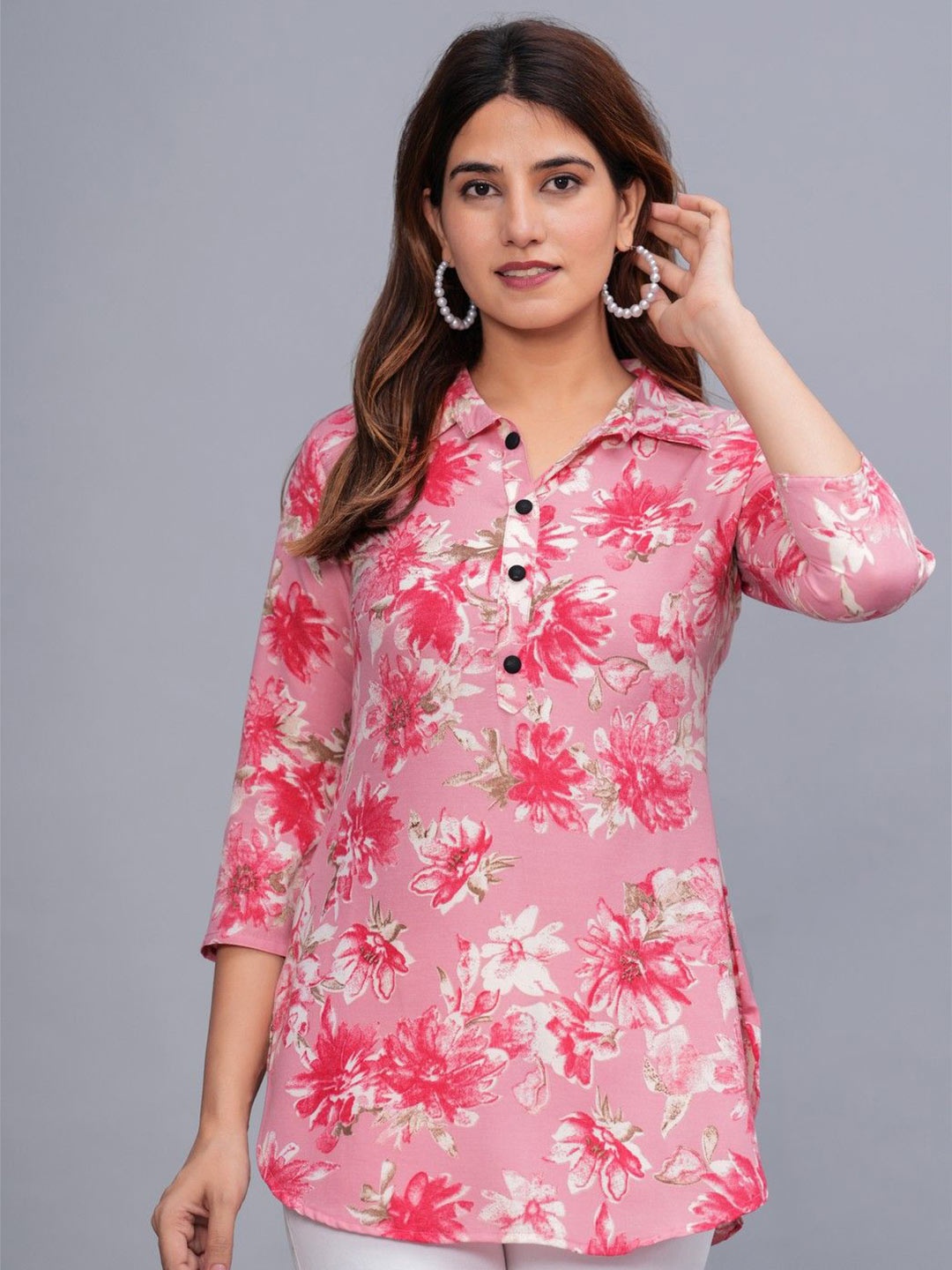 

OKD Empires Floral Print Shirt Style Top, Pink