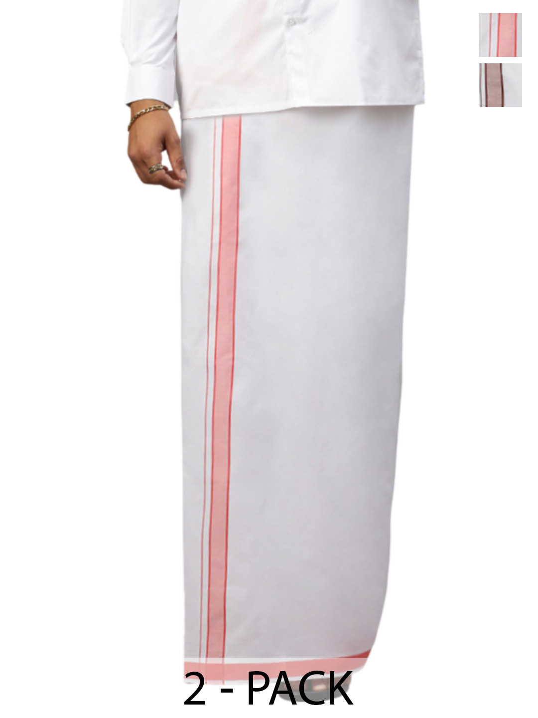 

Ramraj Pack of 2 Men Solid Border Dhoti, White