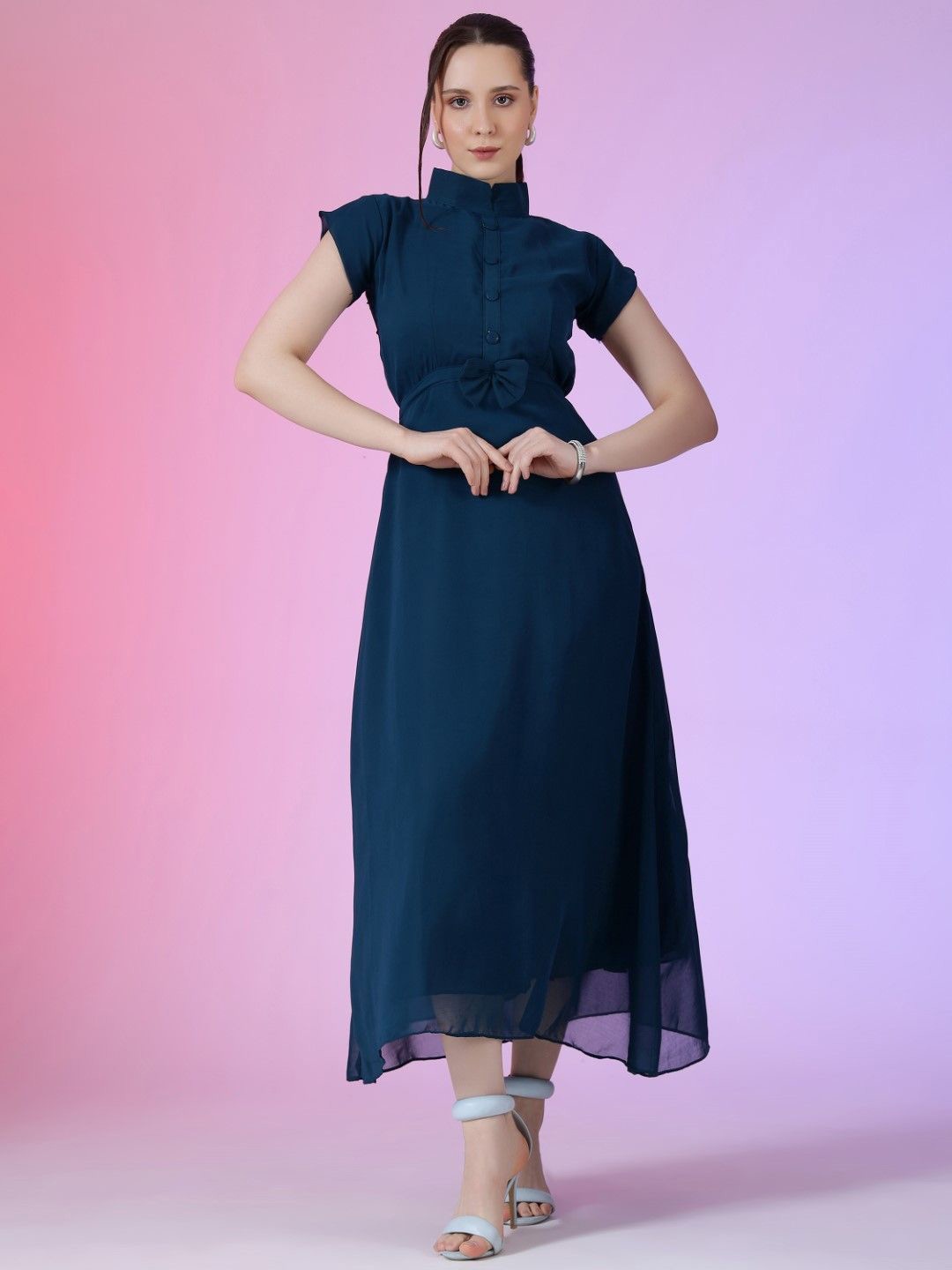 

Krunal Raiyani Women Solid A-Line Maxi Dress, Blue
