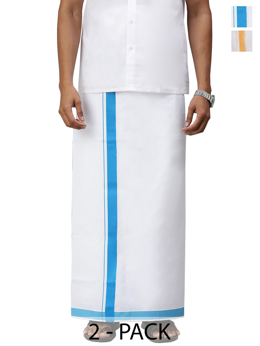 

Ramraj Pack Of 2 Men Cotton Fancy Border Dhotis, White