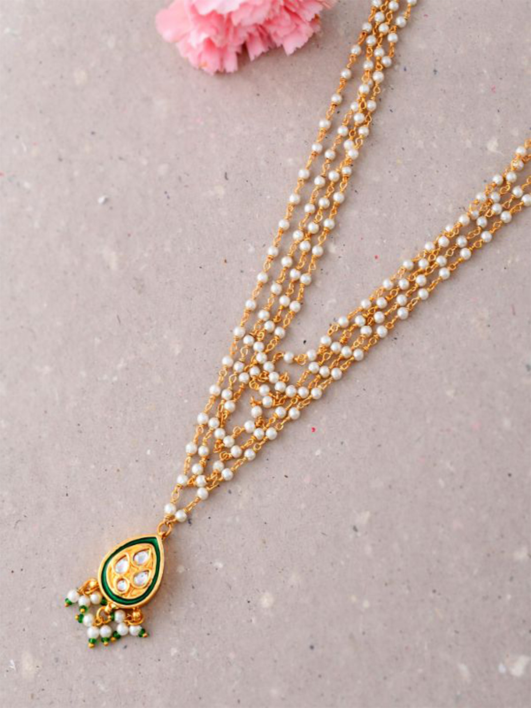 

DASTOOR Gold-Plated Stone Studded & Beaded Layered Necklace
