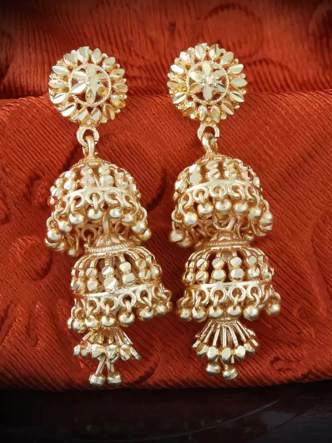 

Heer Collection Gold-Plated Dome Shaped Temple Jhumkas