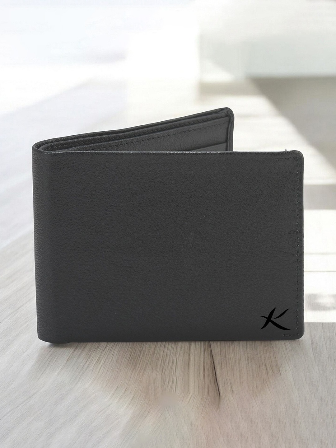 

Kastner Men Textured Cut Work Leather Two Fold Wallet, Black