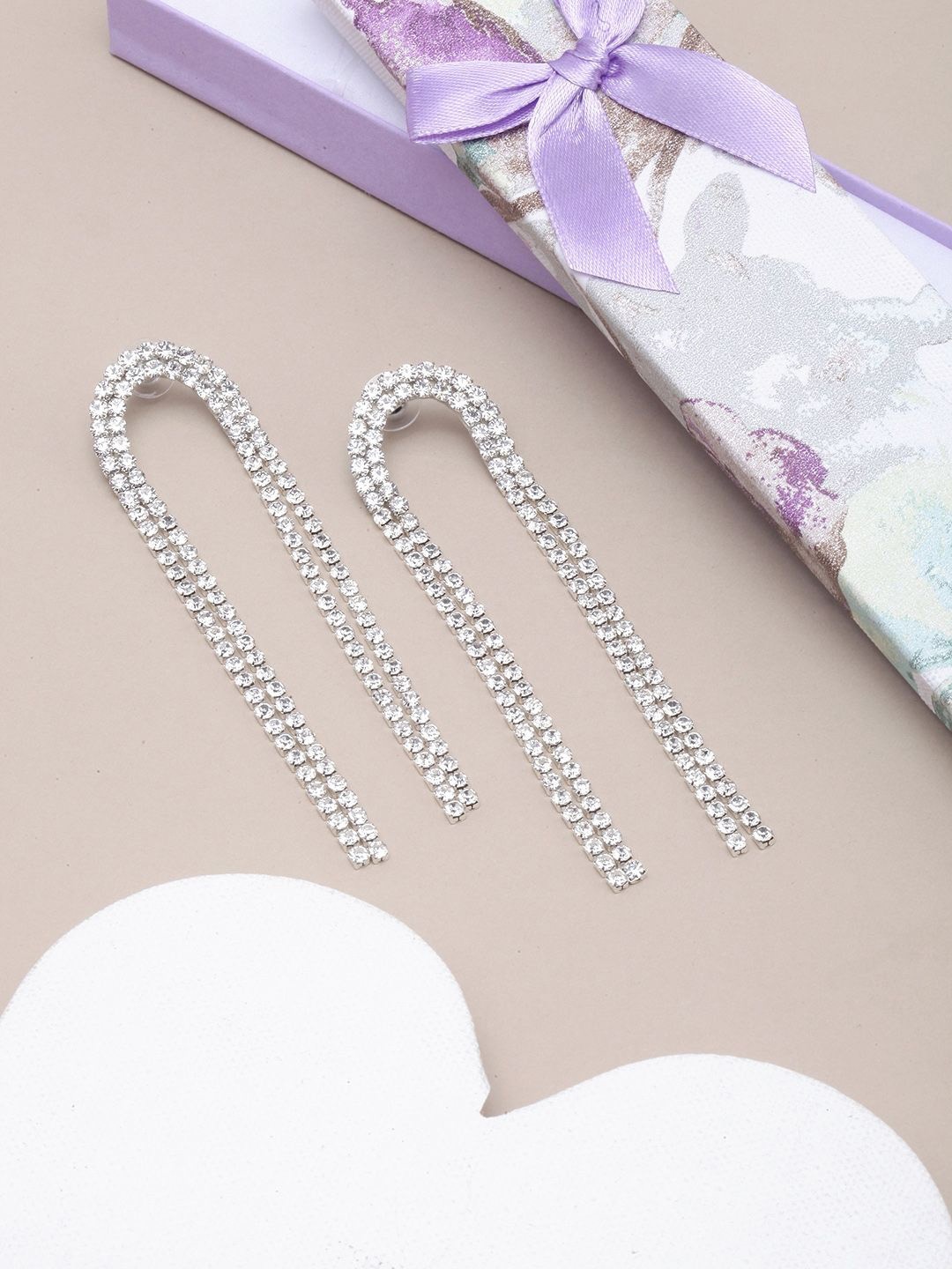 

KPOP Silver-Plated Rhinestone Studded Drop Earrings