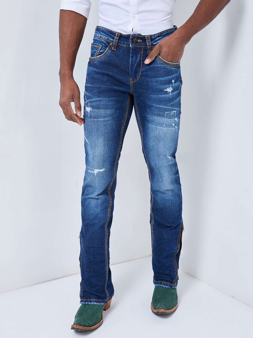 

mode de base Men Dynamic Zip-Convertible Bootcut to Slim Fit Jeans, Blue