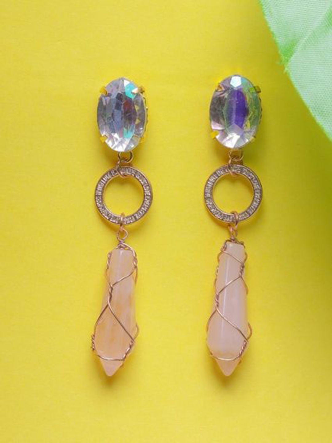 

KPOP Gold Plated Stone Studded Contemporary Drop Earrings