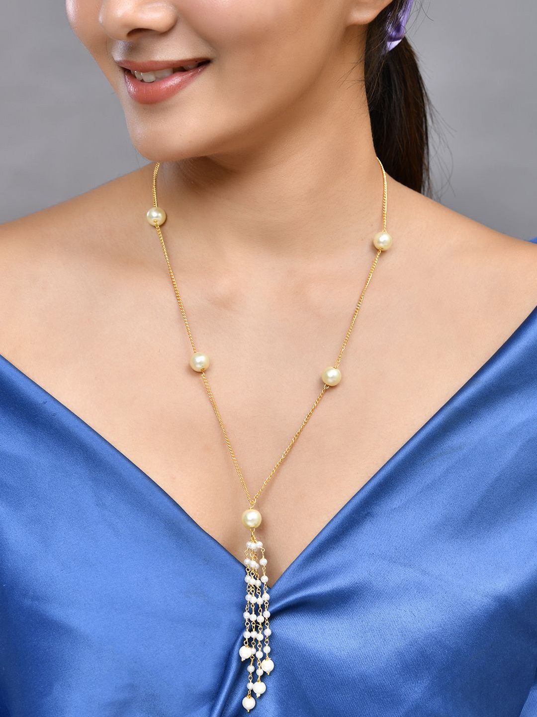 

Silvermerc Designs Brass Gold-Plated Pearls Beaded Chain