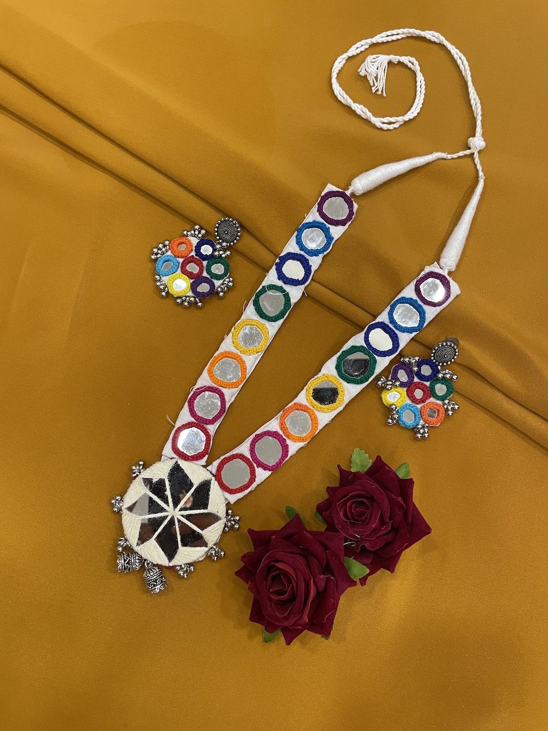 

Digital Dress Room Banjara Mirror & Ghungroo Necklace & Earrings, Silver