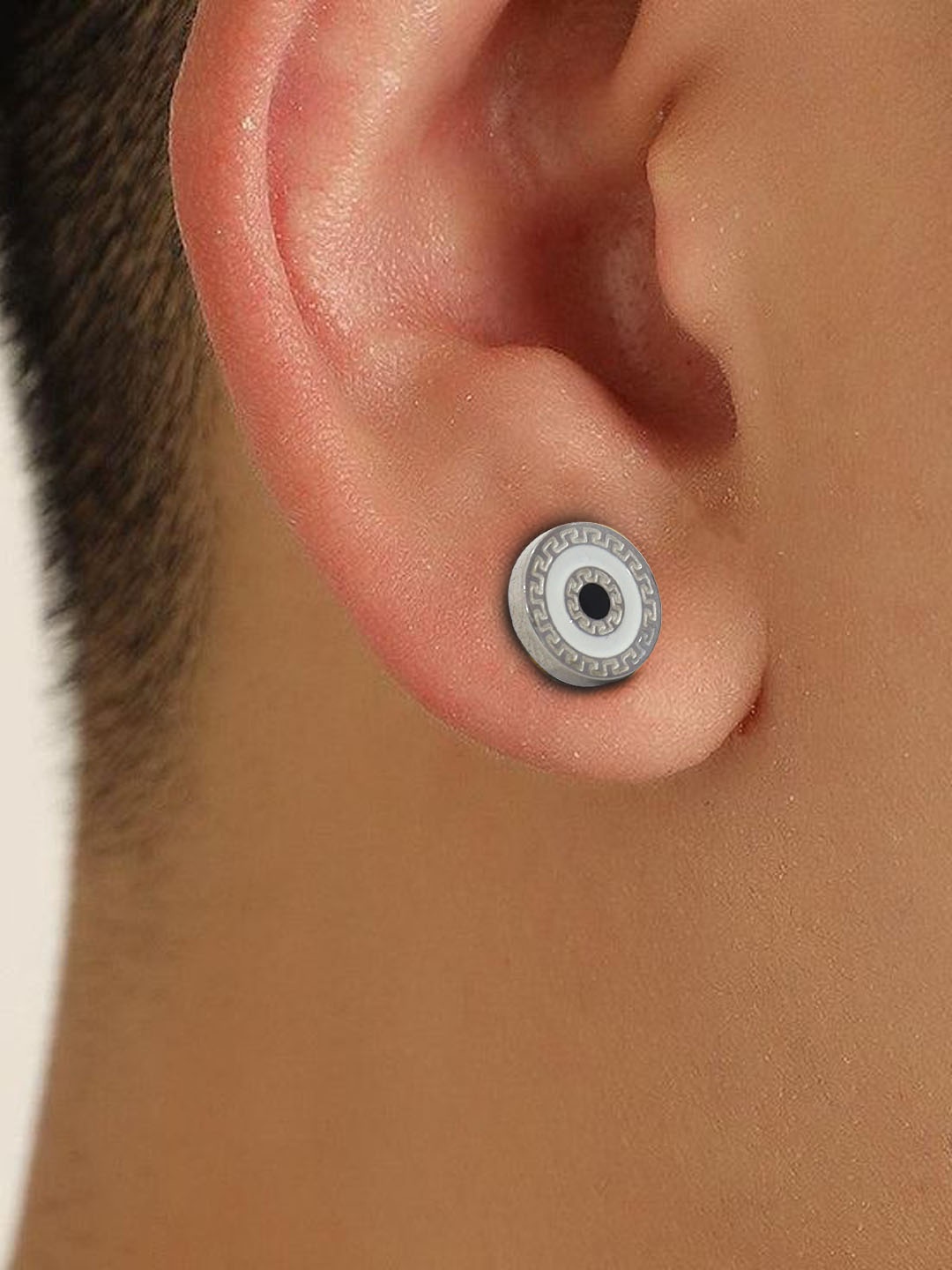 

VAGHBHATT Men Stainless Steel Antique Design Round Shaped Studs, Silver