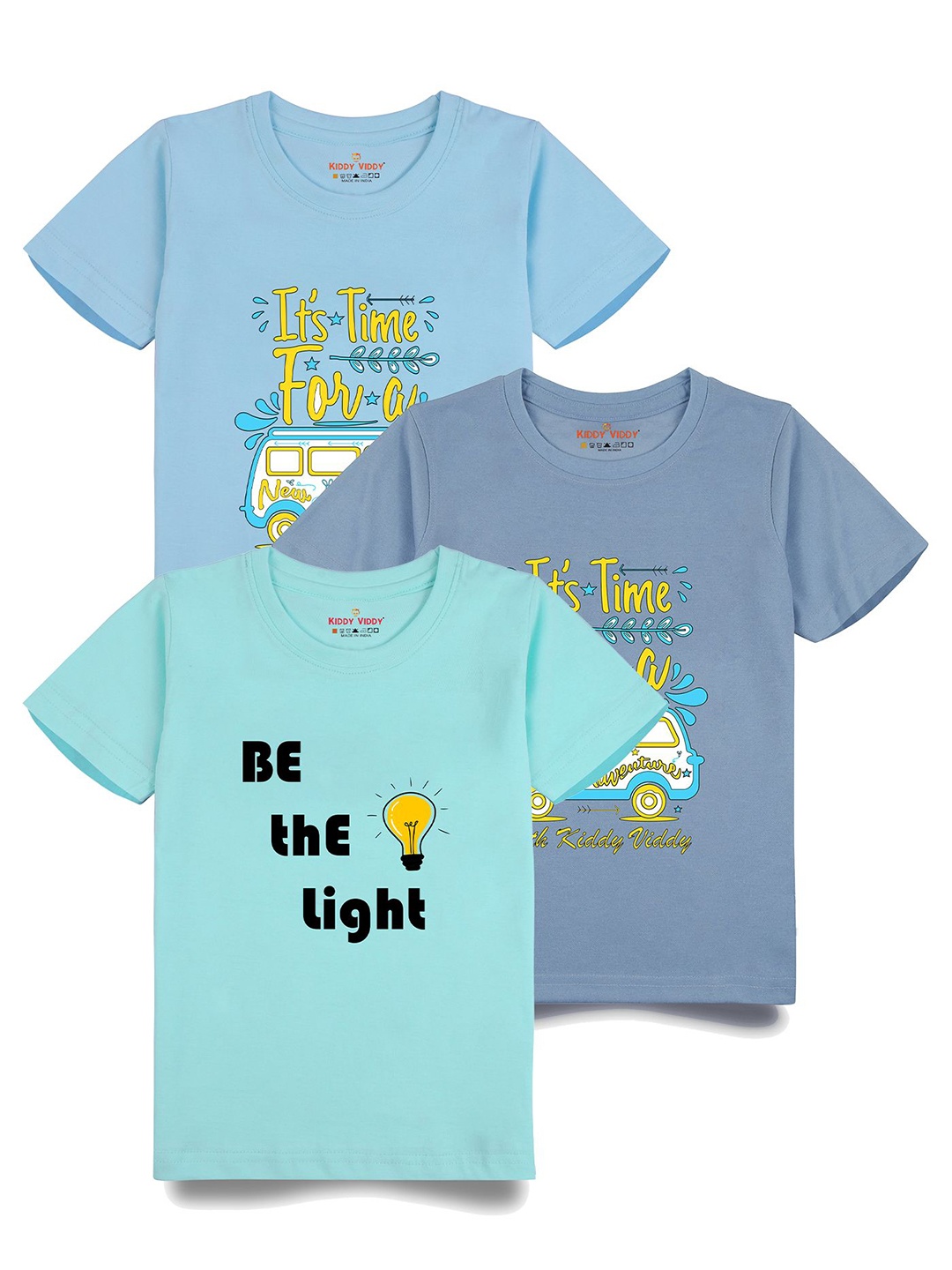 

AUSK Boys Pack Of 3 Graphic Printed Round Neck Cotton T-shirts, Blue