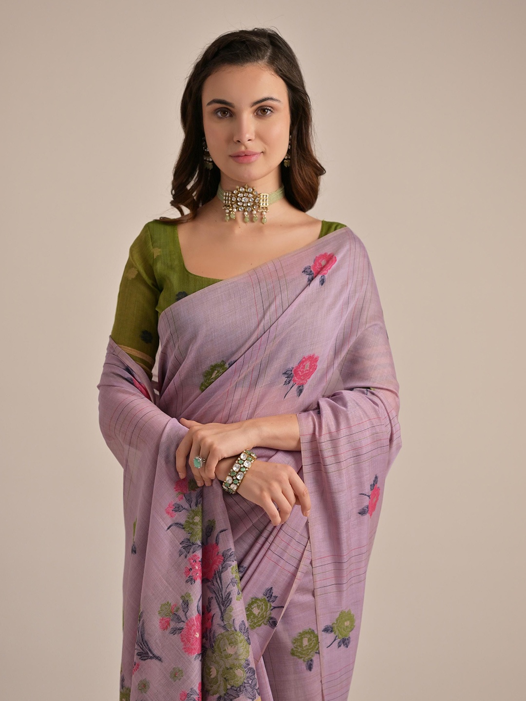 

Kandora Floral Woven Design Pure Cotton Saree, Purple