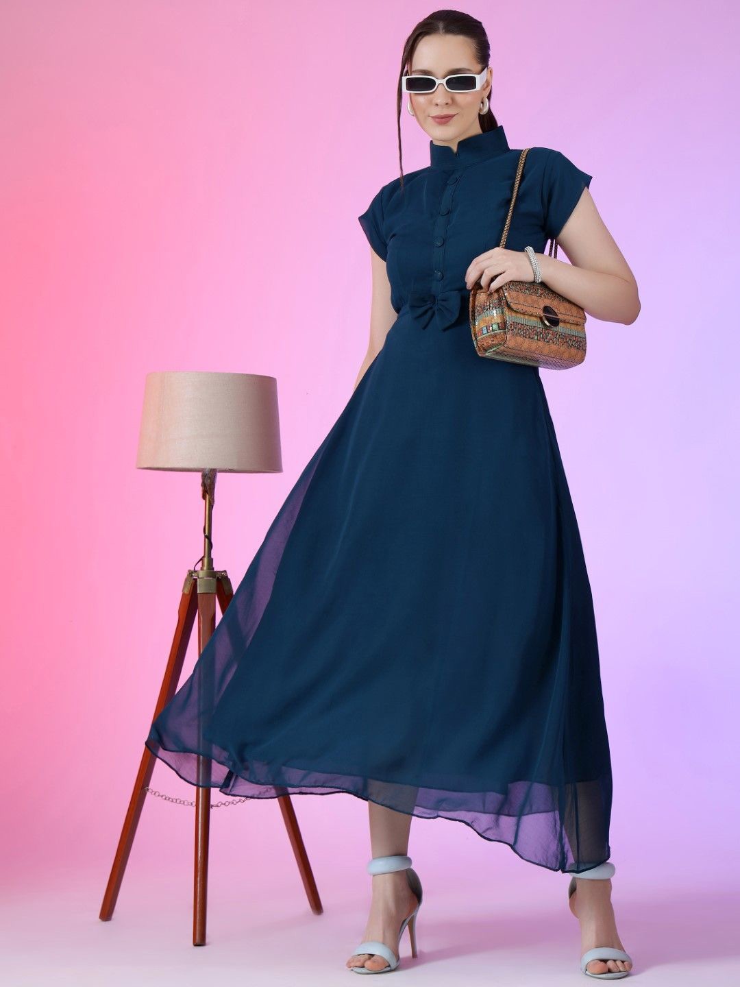 

Krunal Raiyani Women Fit & Flare Midi Dress, Blue
