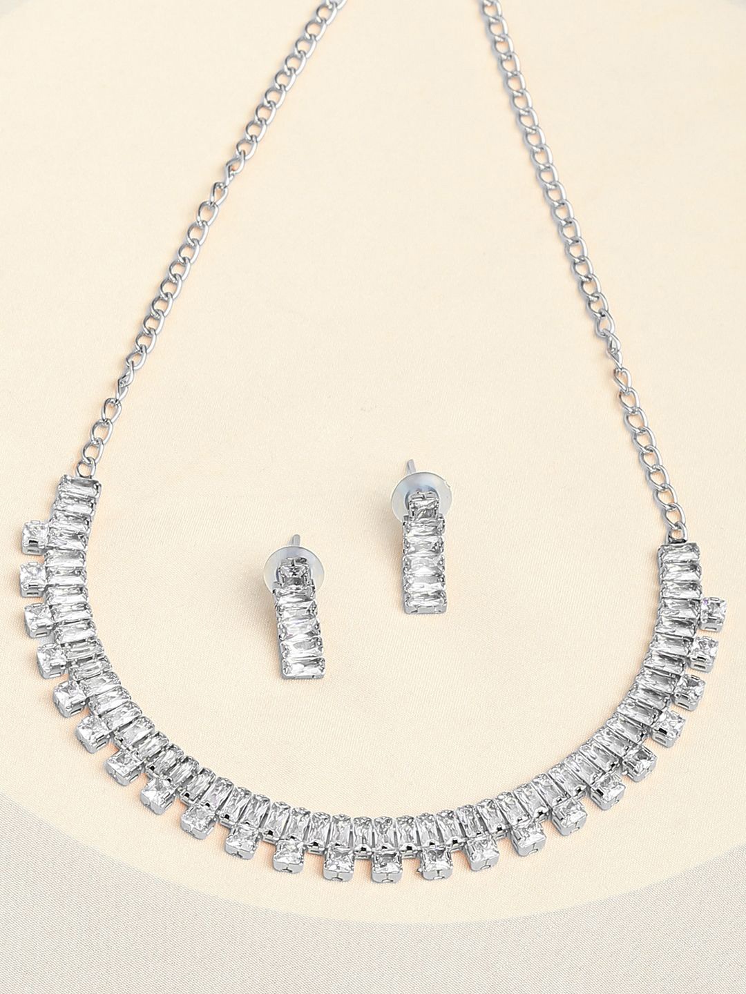 

fabula American Diamond Stone-Studded Necklace & Earrings, Silver