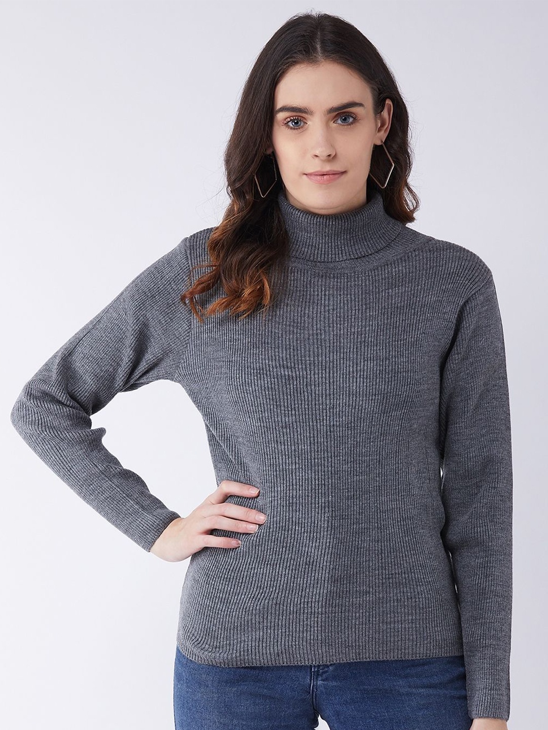 

RVK Women Ribbed Pullover, Grey