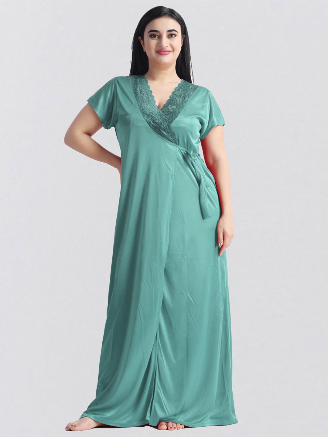 

NIGHT KEYS Maxi Solid Nightdress, Olive