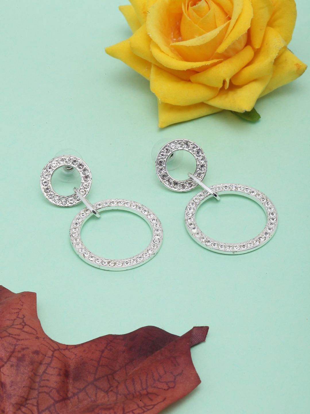 

KPOP Silver Plated Cubic Zirconia Circular Drop Earrings