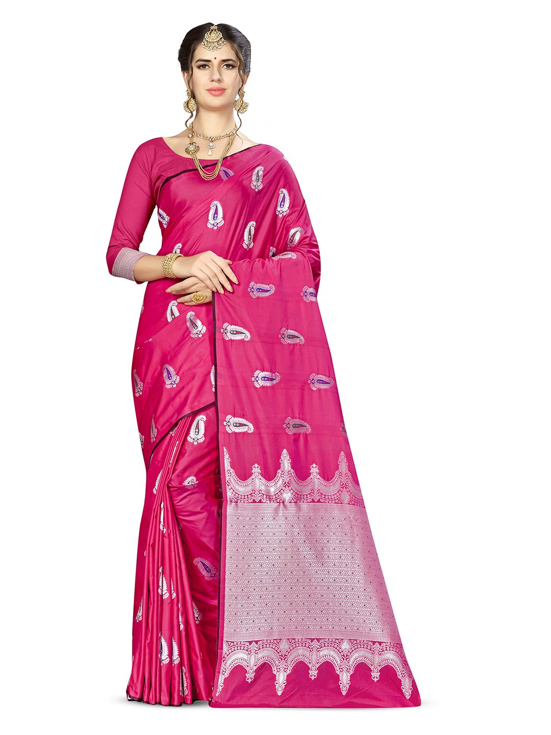 

Maroosh Woven Design Zari Banarasi Saree, Pink