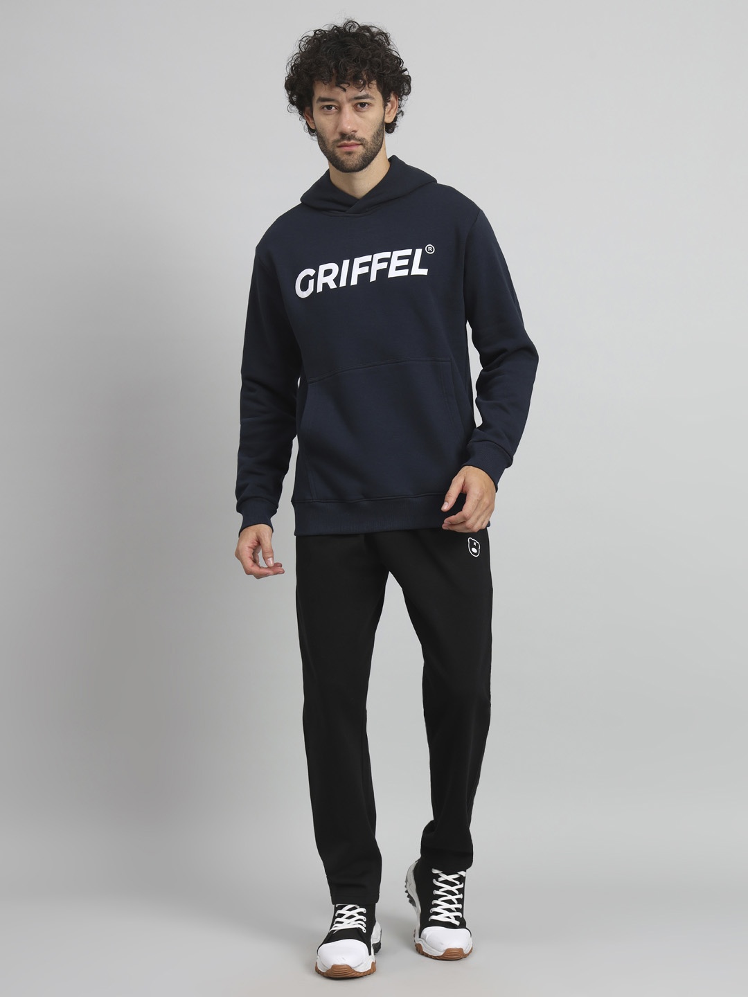 

GRIFFEL Men Printed Hooded Mid-Rise Tracksuits, Navy blue