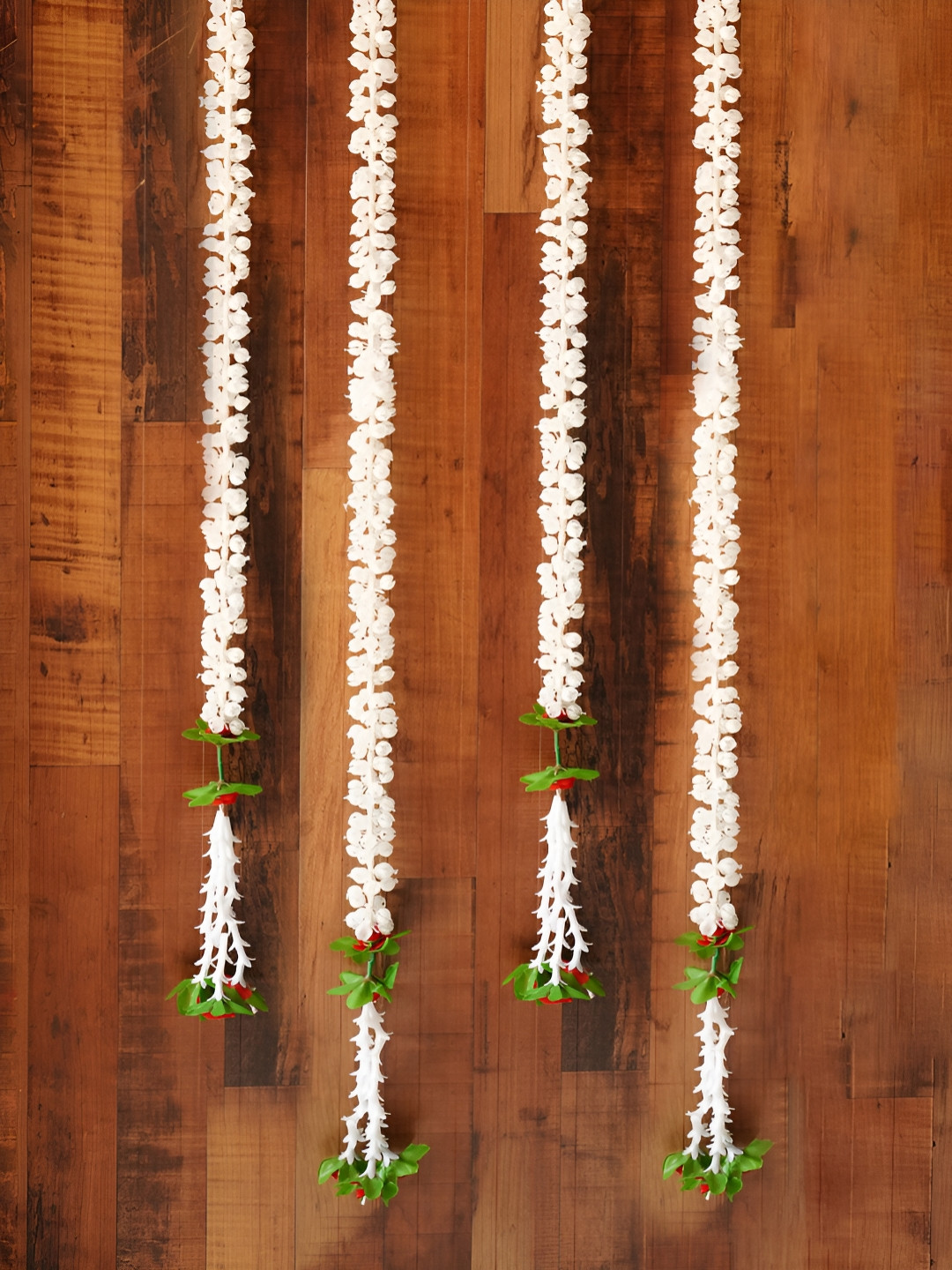 

Ekhasa White & Green 4 Pieces Artificial Jasmine & Rose Mogra Hanging Flowers Garland