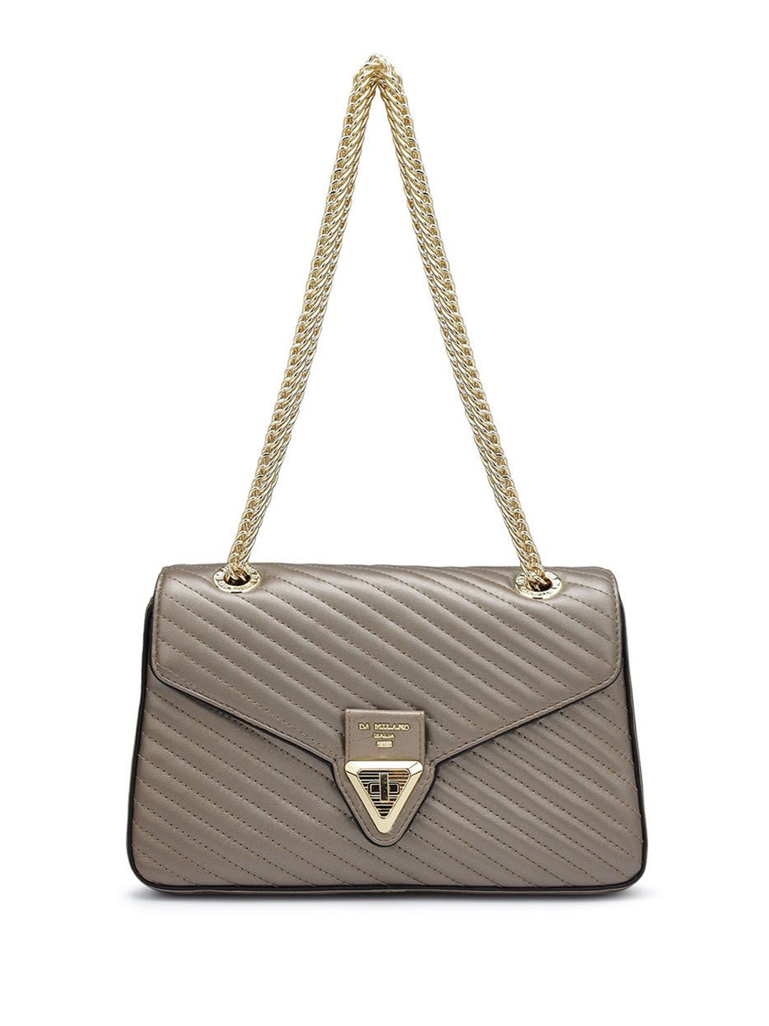 

Da Milano Women Textured Leather Structured Shoulder Bag with Quilted, Brown