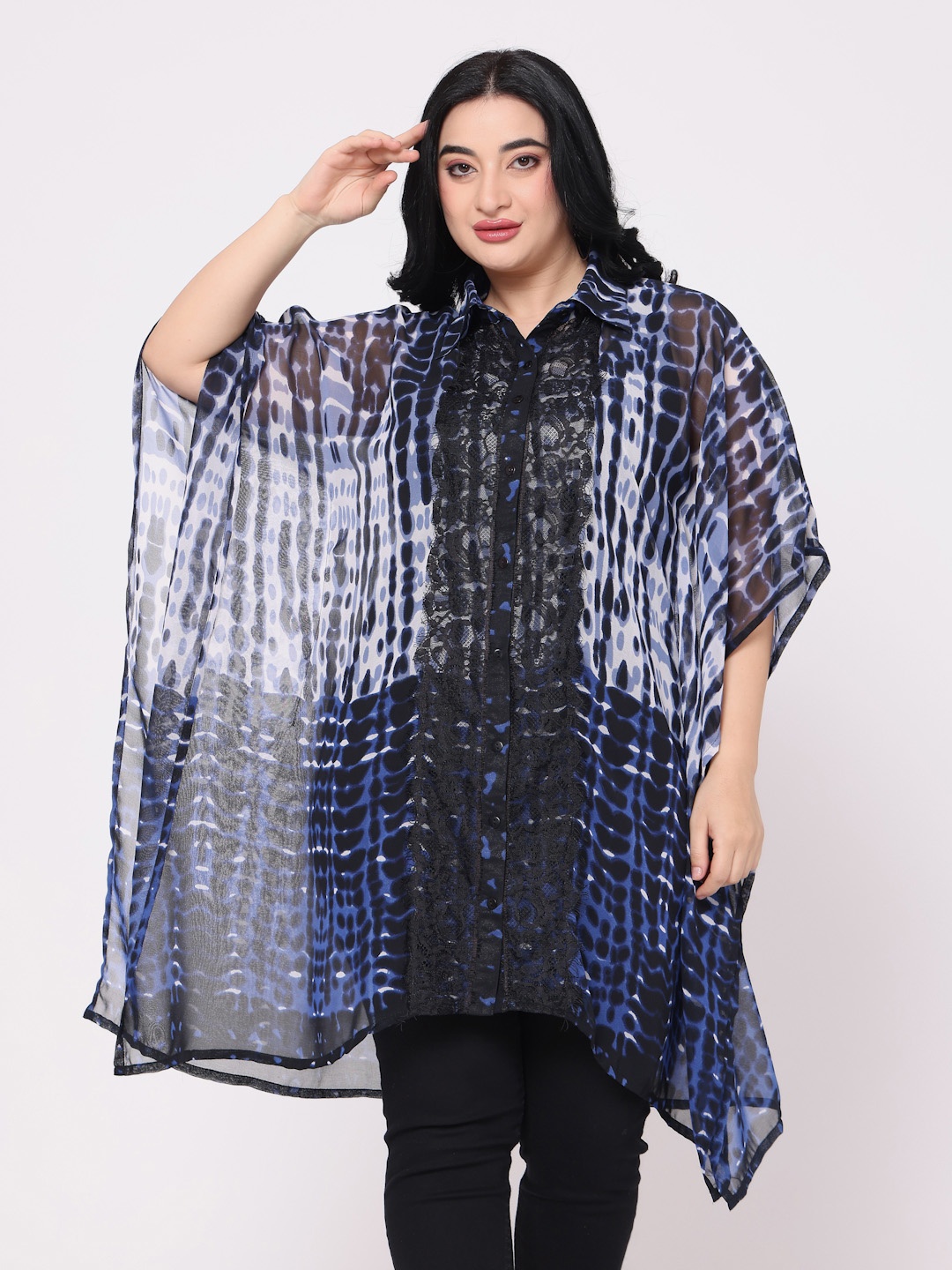 

TSM Women Kimono Sleeve Georgette Kaftan Top, Black