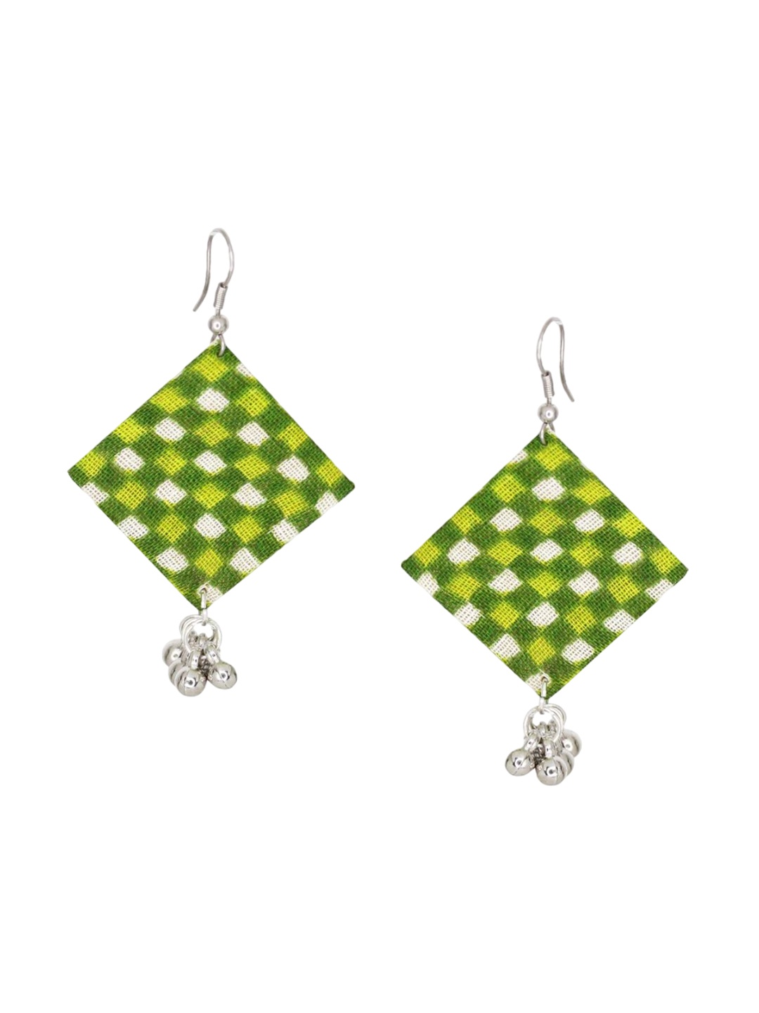 

Sangria Ghungroo Fabric Geometric Shaped Drop Earrings, Green