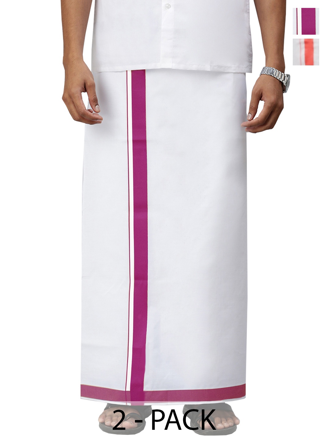 

Ramraj Pack of 2 Men Solid Border Dhoti, White